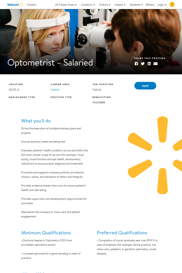 optometrist salaried job at walmart in silvis il 10035752 walmart in silvis