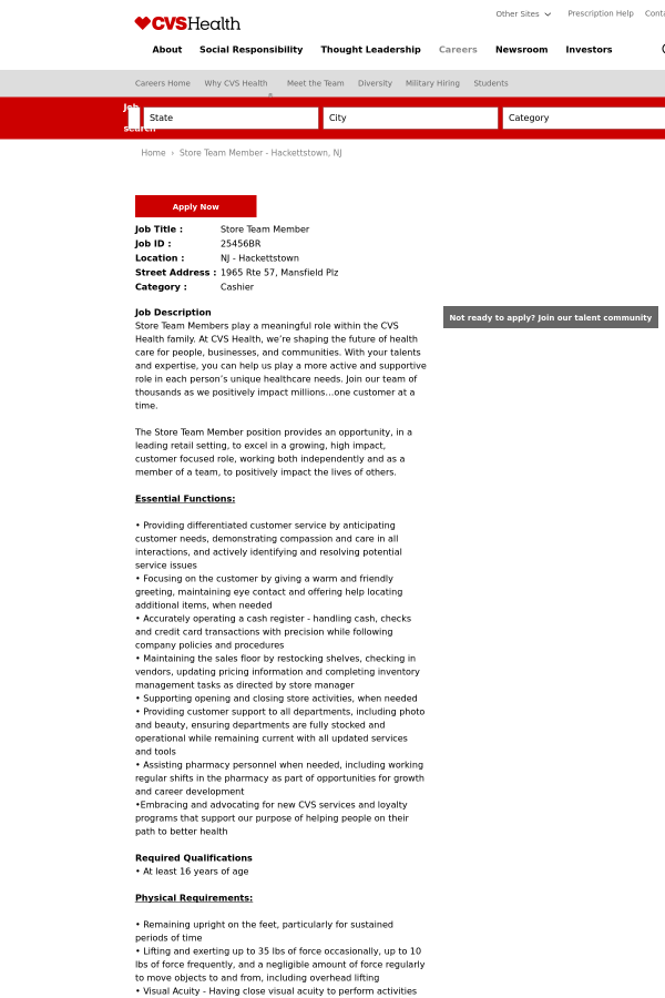 store team member job at cvs health in hackettstown nj 10403522
