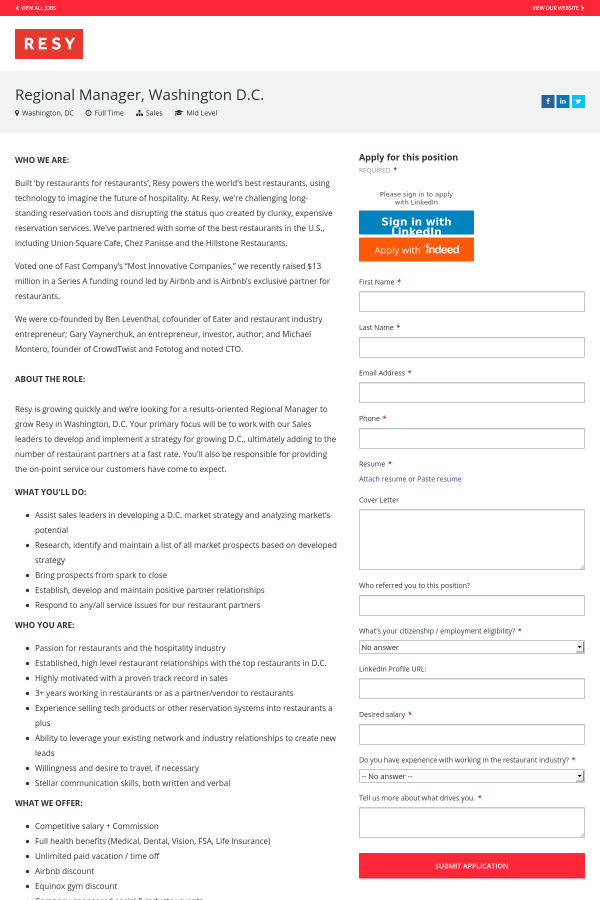 regional manager washington d c job at resy in washington dc airbnb cover letter