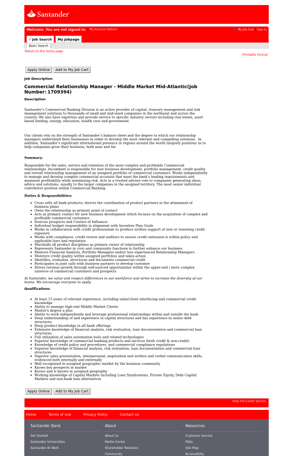 santander bank jobs