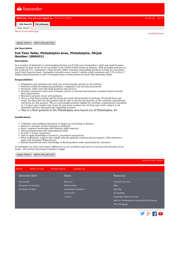 santander bank jobs