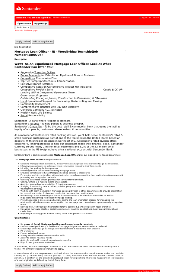 santander bank jobs
