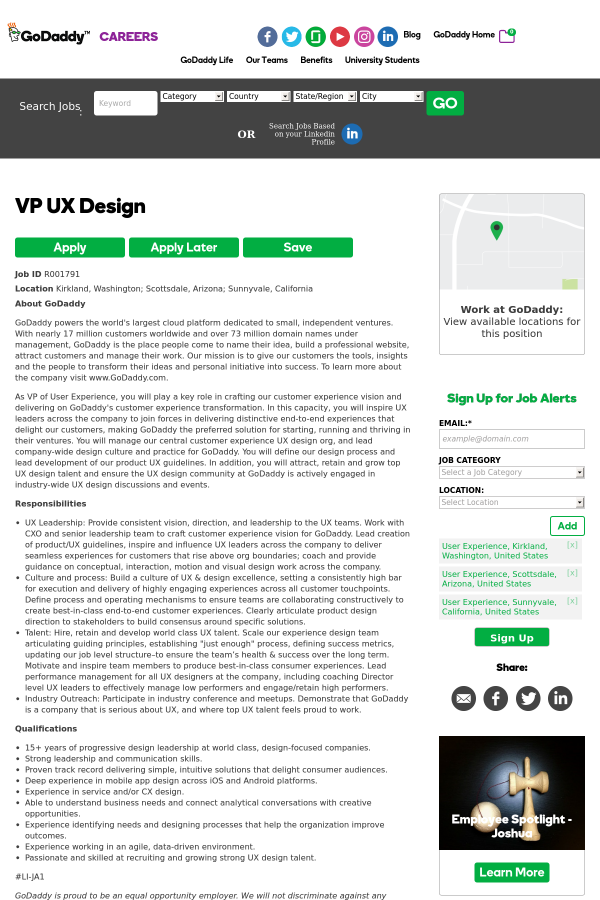 vice president ux design job at godaddy in scottsdale az tapwage godaddy careers