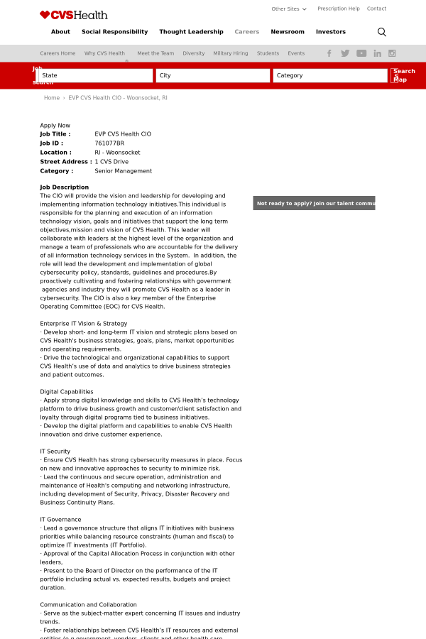 executive vice president cvs health cio job at cvs health in