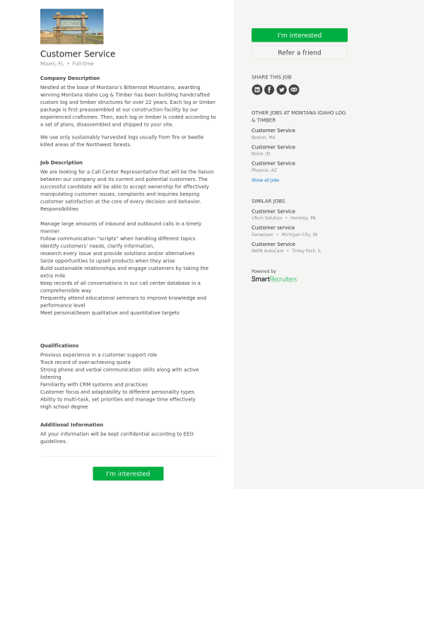 customer service job at montana idaho log and timber in custom service jobs