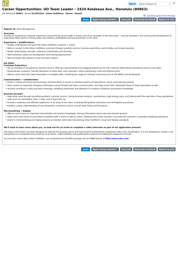 uo team leader kalakaua ave honolulu job at urban outfitters