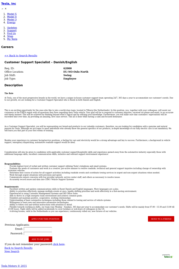 customer support specialist danish english job at tesla in oslo skills gained from customer service