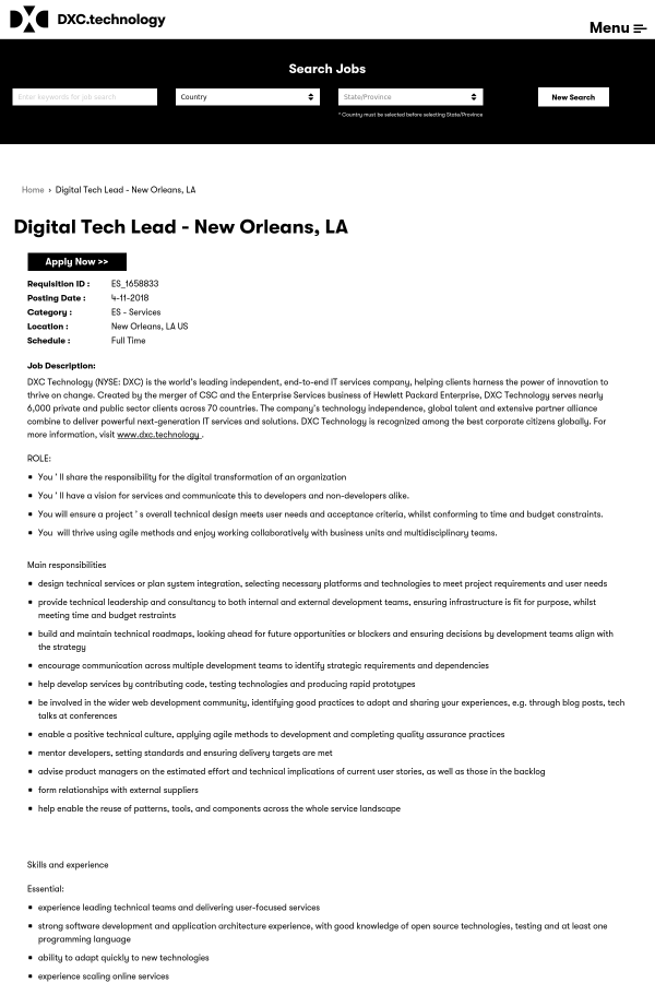 digital tech lead job at dxc technology in new orleans la