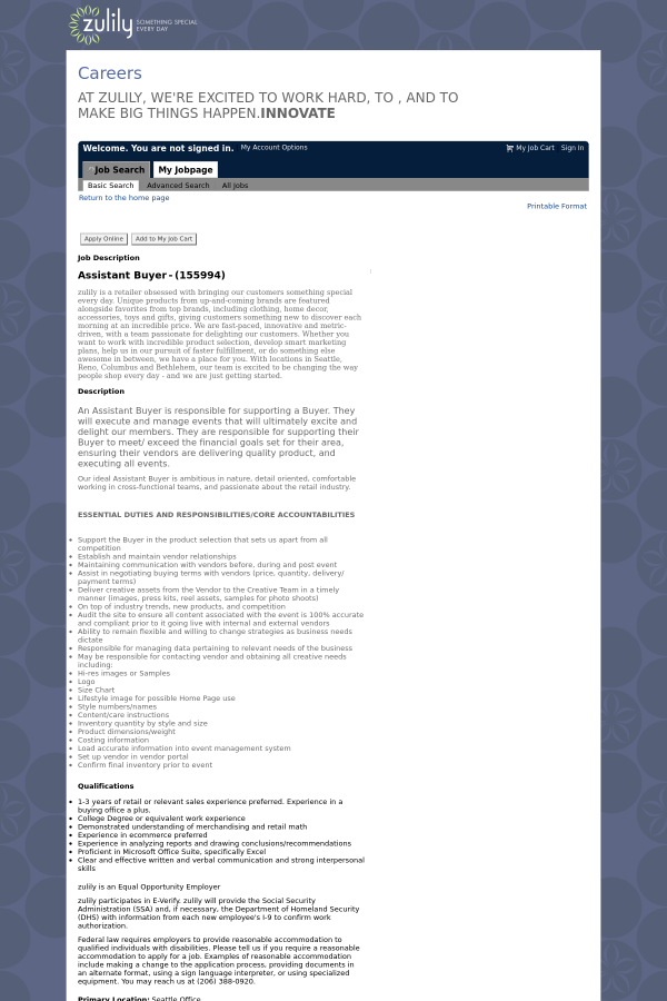 Assistant Buyer job at Zulily in Seattle, WA 11786949 Tapwage Job