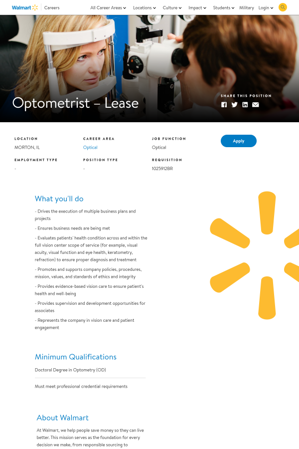 optometrist lease job at walmart in morton il 11823225 walmart morton il