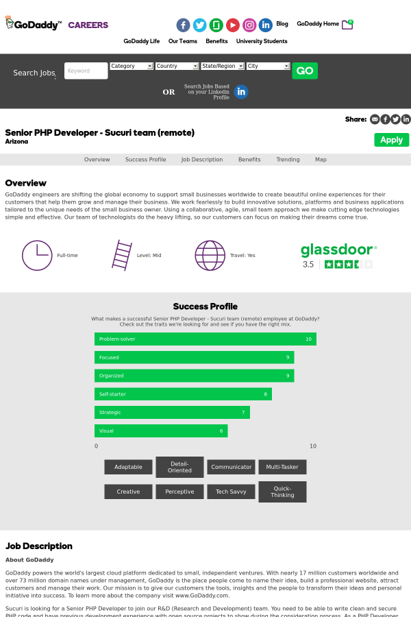 senior php developer sucuri team remote job at godaddy in godaddy careers