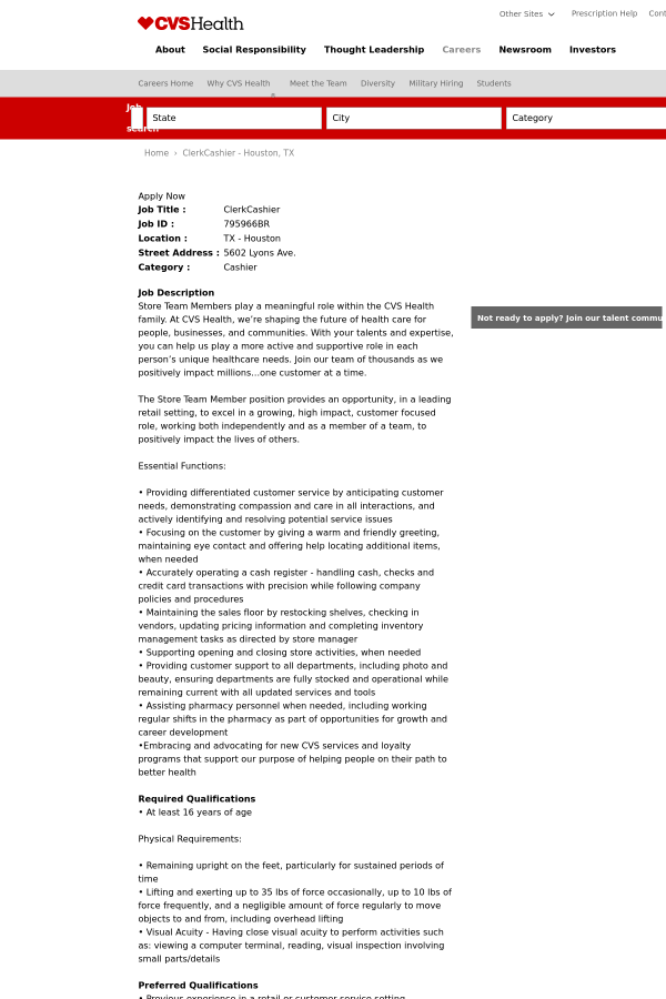clerkcashier job at cvs health in houston tx 12068097 cvs cashier job