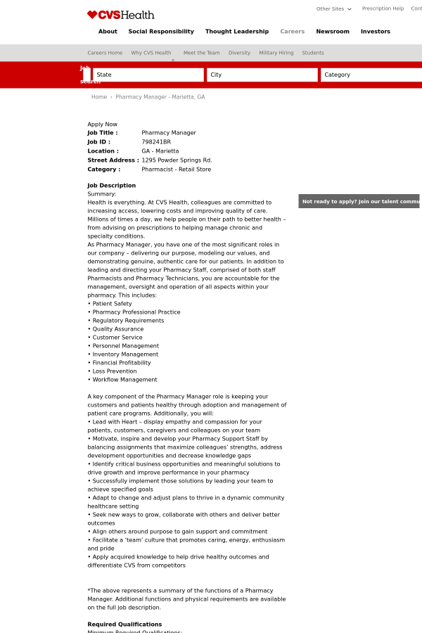 cvs pharmacy job description