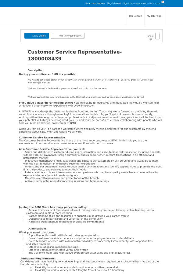 customer service representative job at bmo harris bank in brossard roles of a customer care representative