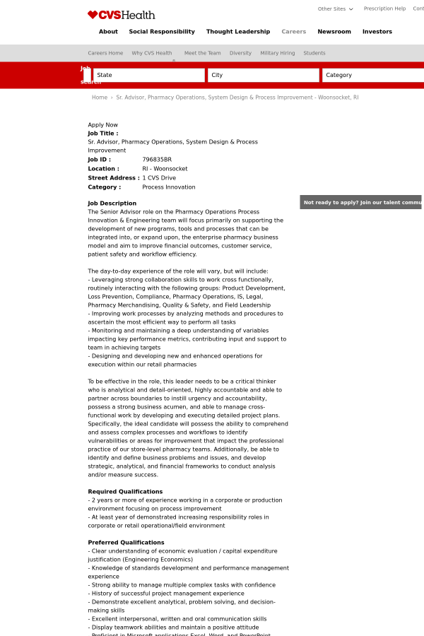 senior advisor pharmacy operations system design process