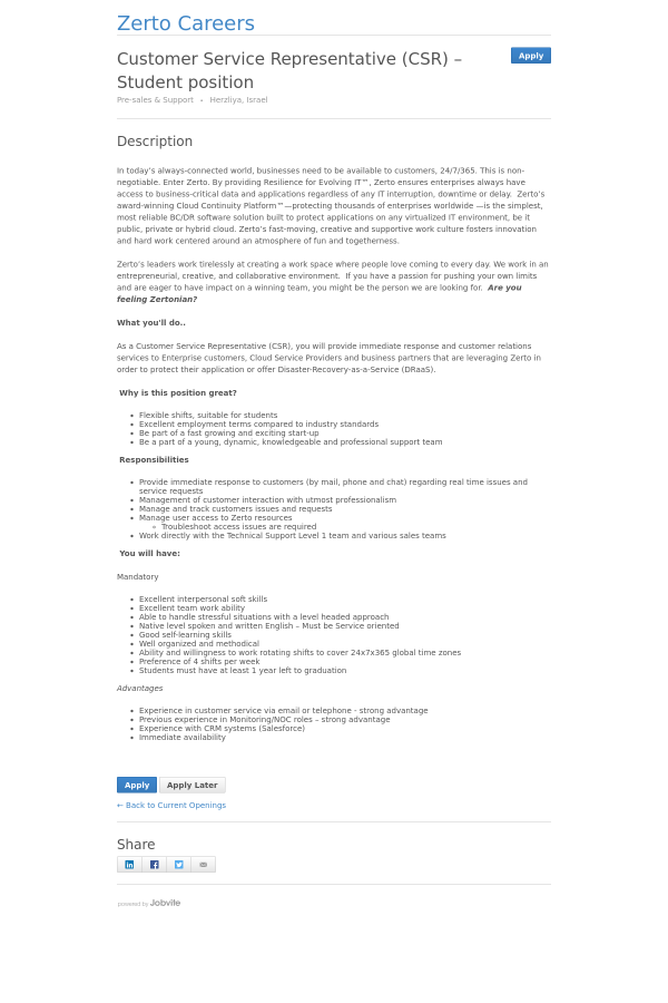 customer service representative csr student job at zerto in how to become a good customer service representative