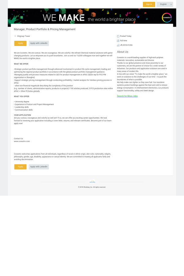 Manager Product Portfolio Pricing Management Job At Covestro In Tower Mn Tapwage Job Search