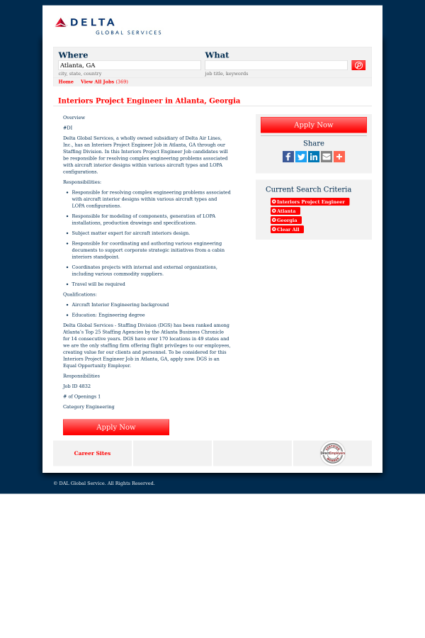 interiors project engineer job at delta airlines in atlanta ga