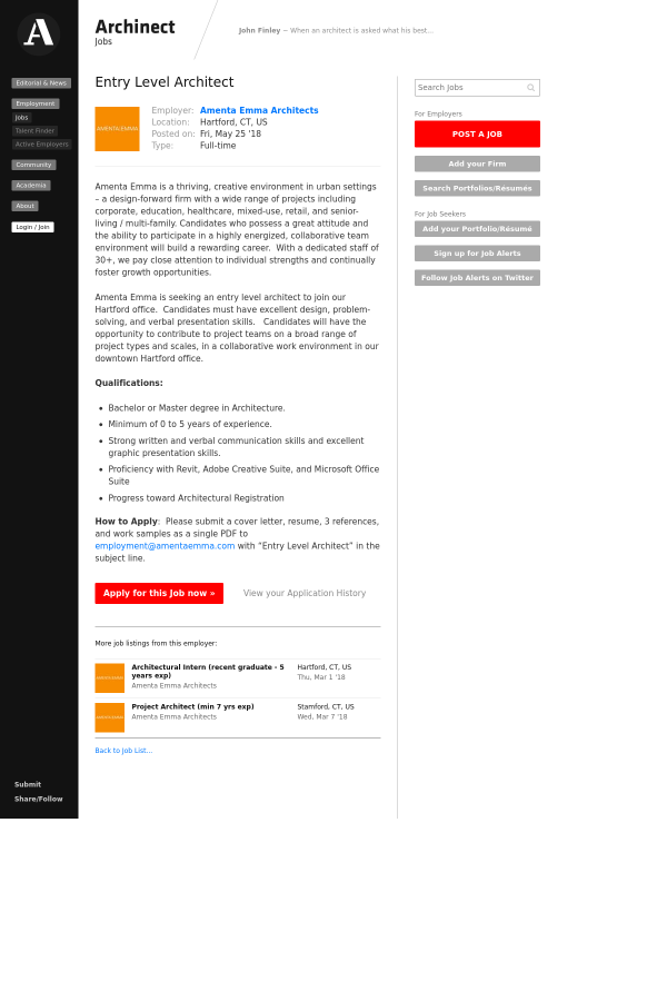 entry level architect job at amenta emma architects in hartford ct entry level microsoft jobs