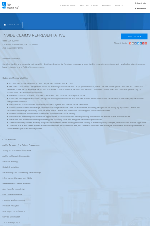 inside claims representative job at erie insurance in waynesboro va jobs in waynesboro va