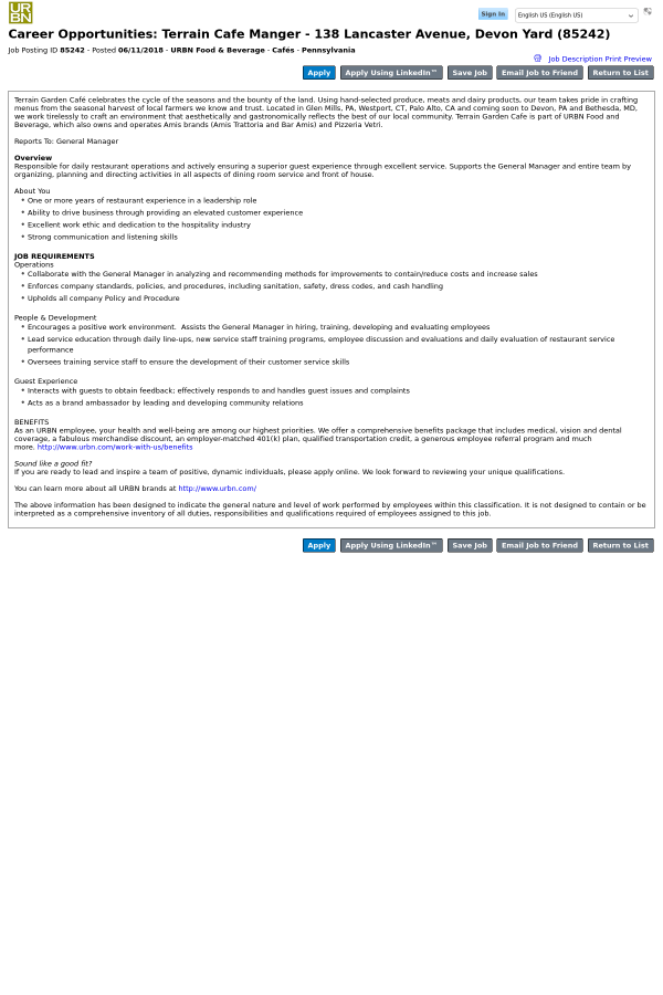 terrain cafe manager lancaster avenue devon yard job at urban excellent job performance