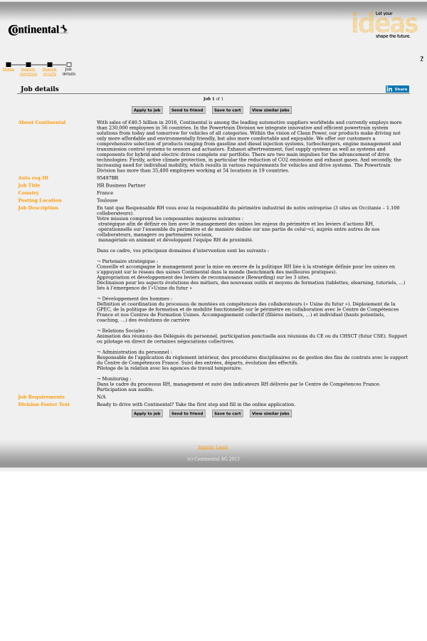 HR Business Partner job at Continental AG in Toulouse, France ... HR Business Partner job at Continental AG in Toulouse, France ...