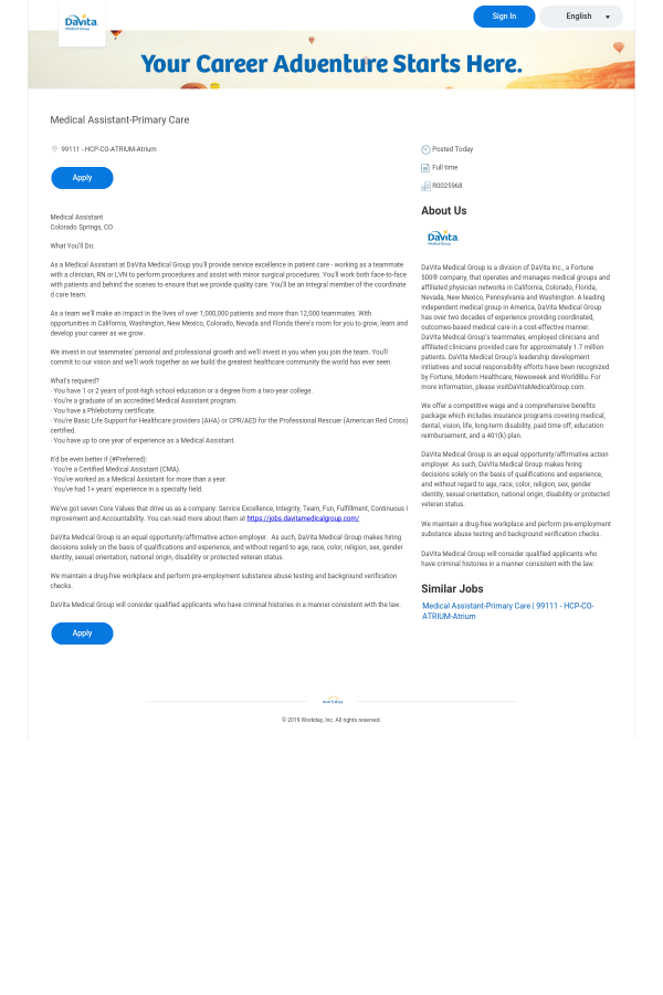 medical assistant primary care job at davita medical group qualifications for a medical assistant