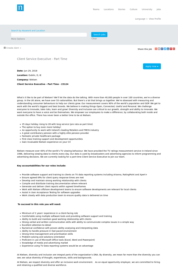 client service executive job at the nielsen company in dublin customer service executive means