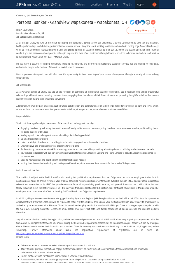 personal banker grandview wapakoneta wapakoneta job at jpmorgan
