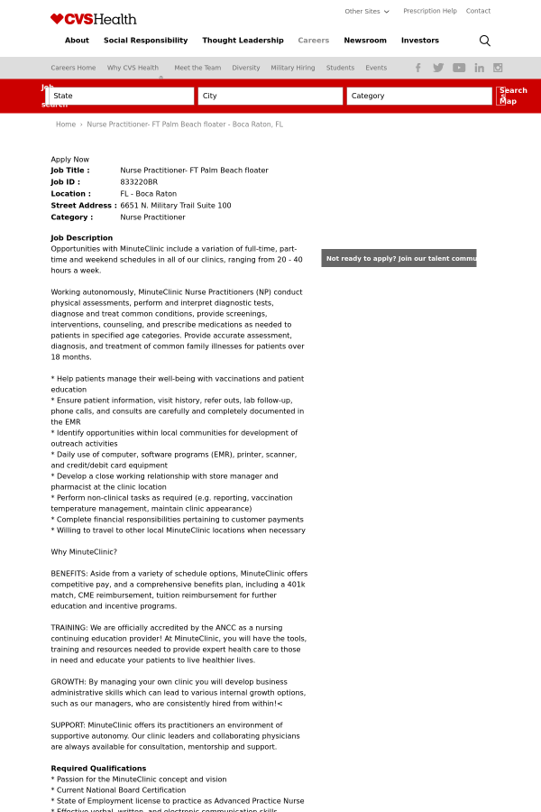 nurse practitioner palm beach floater job at cvs health in boca
