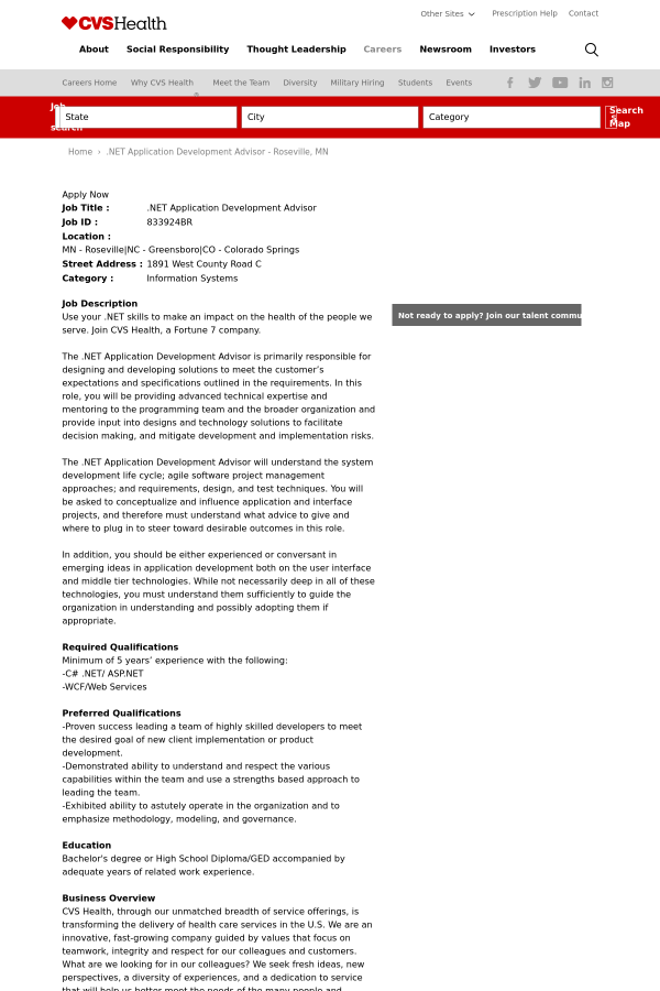 net application development advisor job at cvs health in colorado