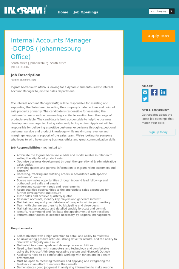 internal accounts manager job at ingram micro in johannesburg south