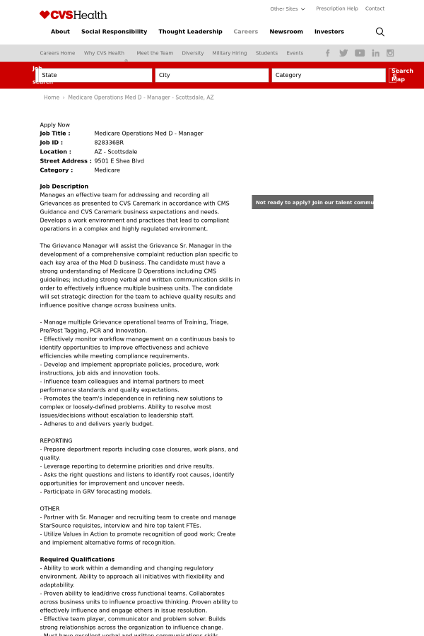 medicare operations med d manager job at cvs health in scottsdale