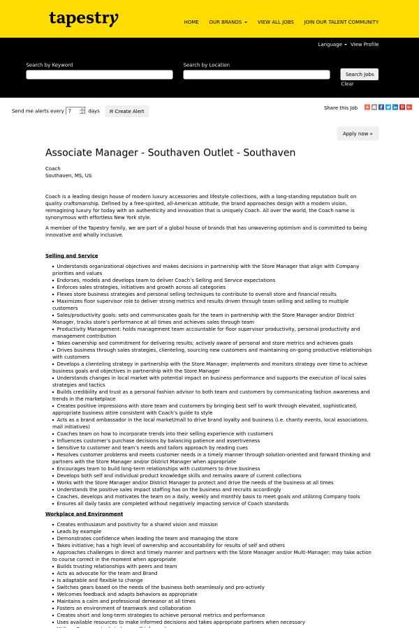 associate manager southaven outlet southaven job at jobs in southaven ms