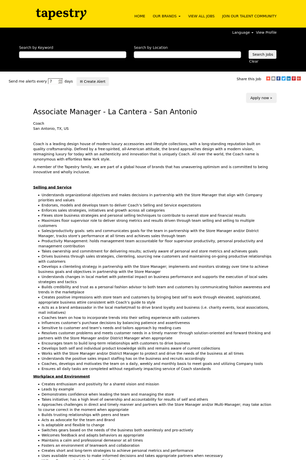associate manager la cantera san antonio job at tapestry in san la cantera jobs