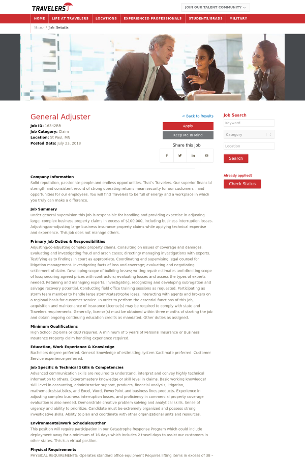 general adjuster job at travelers insurance in saint paul mn travelers insurance customer service