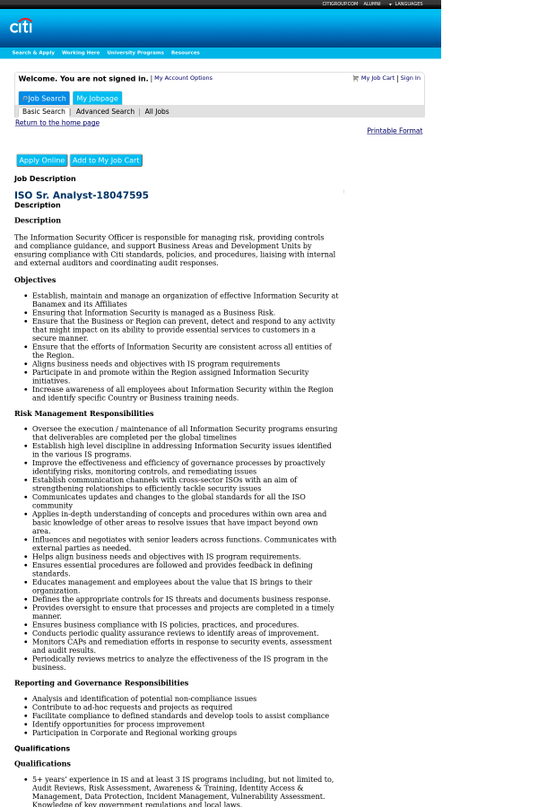 iso senior analyst job at citi in mexico city mexico 13665497