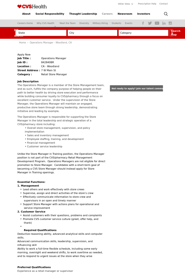 operations manager job at cvs health in woodland ca 13666425