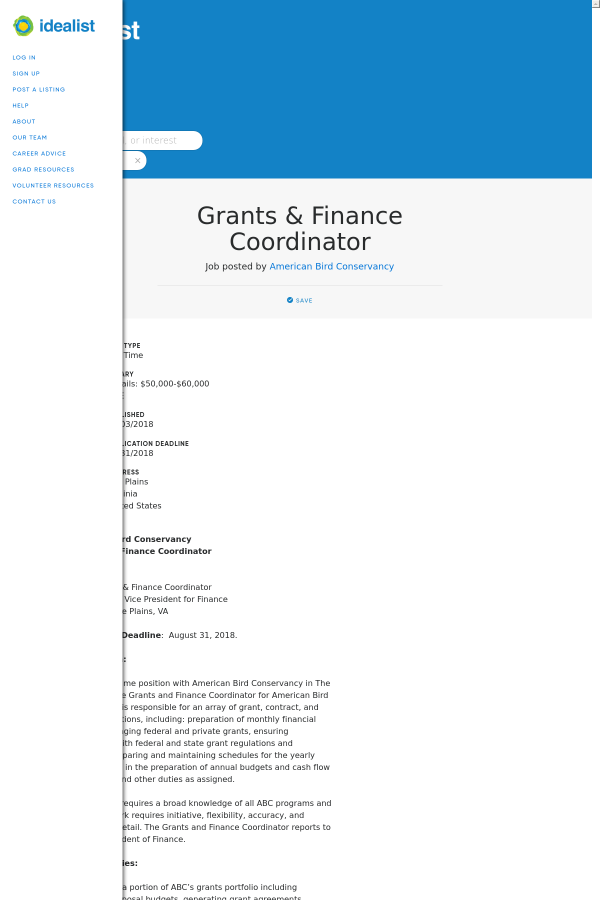 description american bird conservancy grants and finance coordinator