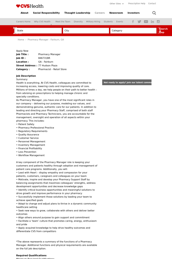 pharmacy manager job at cvs health in fairburn ga 13775176