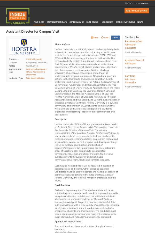 hofstra recommendation letter about hofstra
