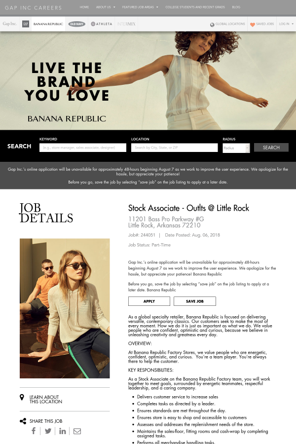 stock associate job at the gap inc in little rock ar 13797776 the gap careers