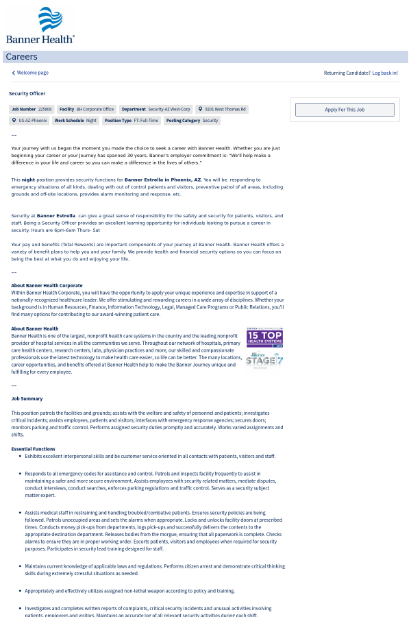 Security Officer Job At Banner Health In Phoenix Az 13866071