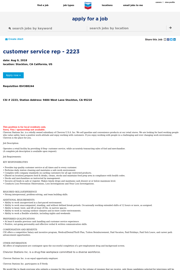 customer service representative job at chevron in stockton ca chevron customer service
