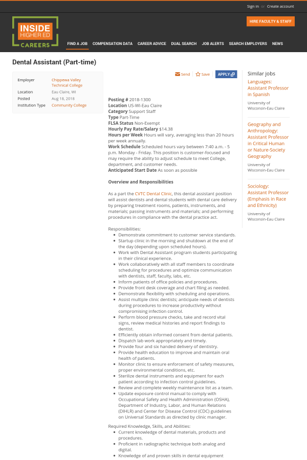 dental assistant job at chippewa valley technical college in eau