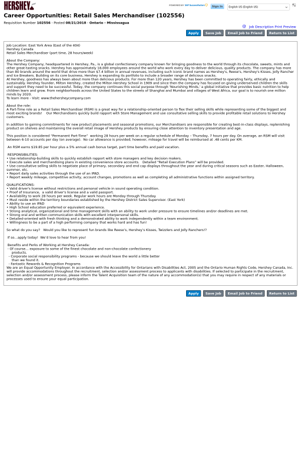 retail sales merchandiser job at the hershey company in east york convenience store daily sales report