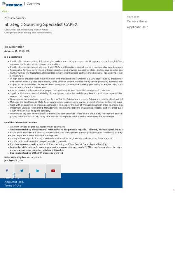 strategic sourcing specialist capex job at pepsico in johannesburg