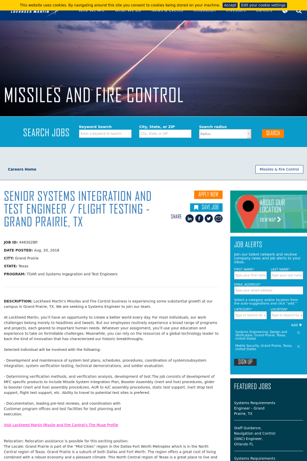 Senior Systems Integration And Test Engineer Flight Testing Grand Prairie Tx Job At Lockheed Martin In Grand Prairie Tx Tapwage Job Search