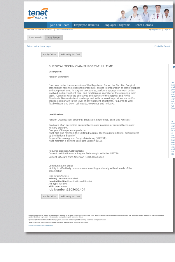 surgical technician surgery job at tenet healthcare in hialeah fl surgical technician bls
