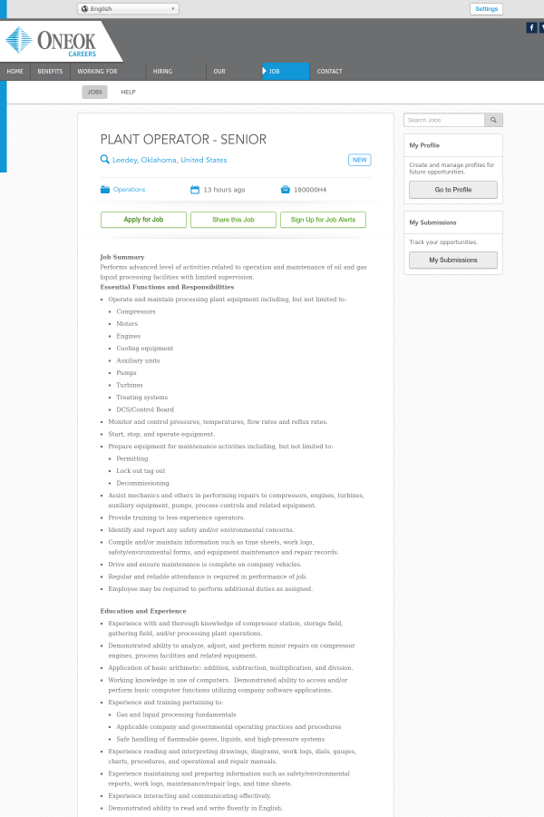 plant operator senior job at oneok in leedey ok 14205804